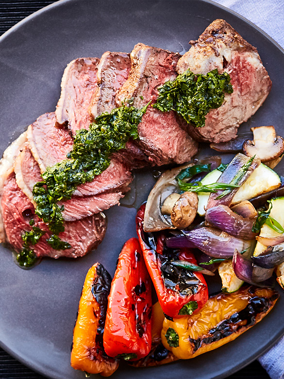 Barbecued Rump with Chimichurri, Roasted Peppers