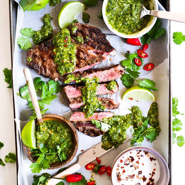 Rump steak with chimichurri sauce