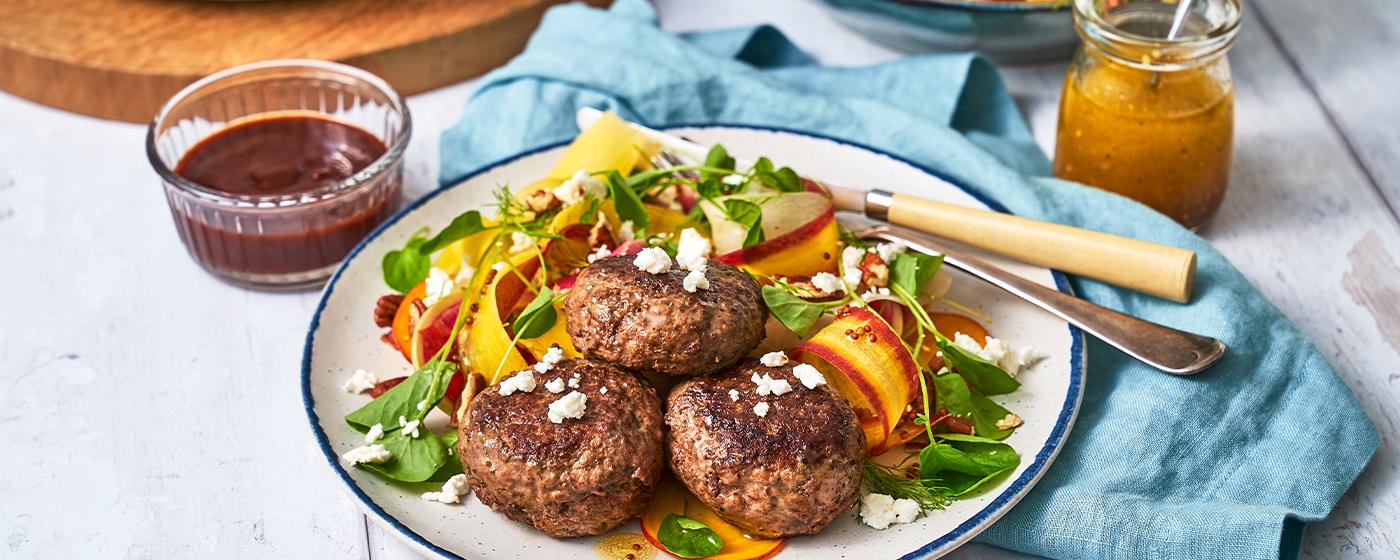 Beef & Mushroom Rissoles with Rainbow Salad | Australian Beef - Recipes, Cooking Tips and More