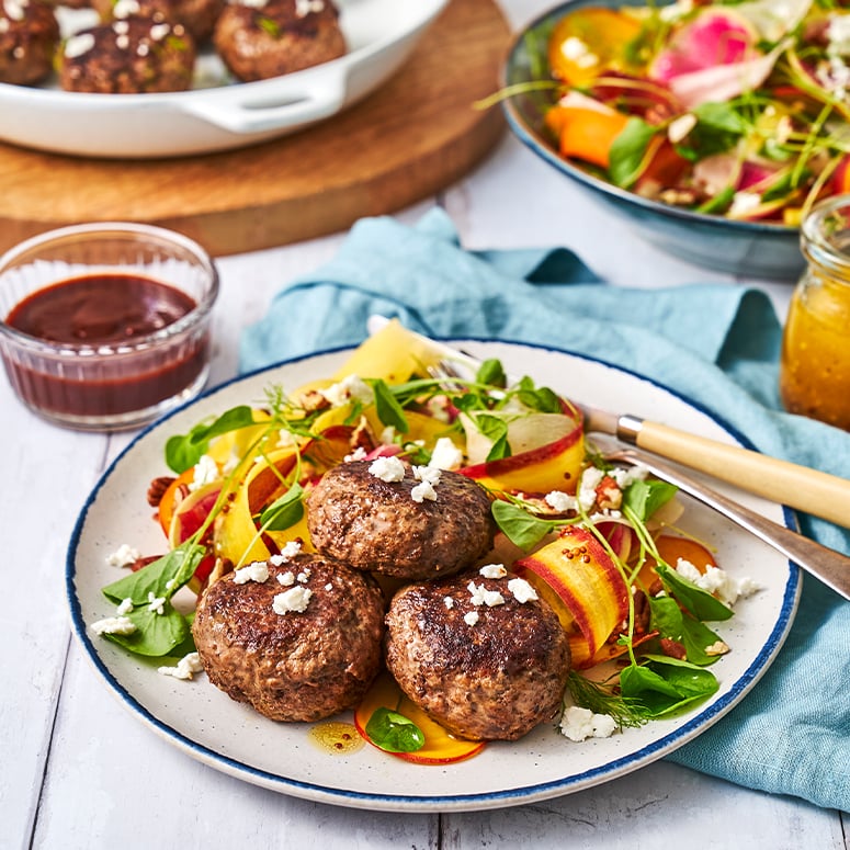 Beef & Mushroom Rissoles with Rainbow Salad