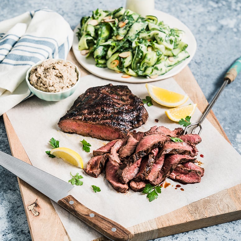 Grilled Flat Iron Steak & Cucumber Ribbon Salad