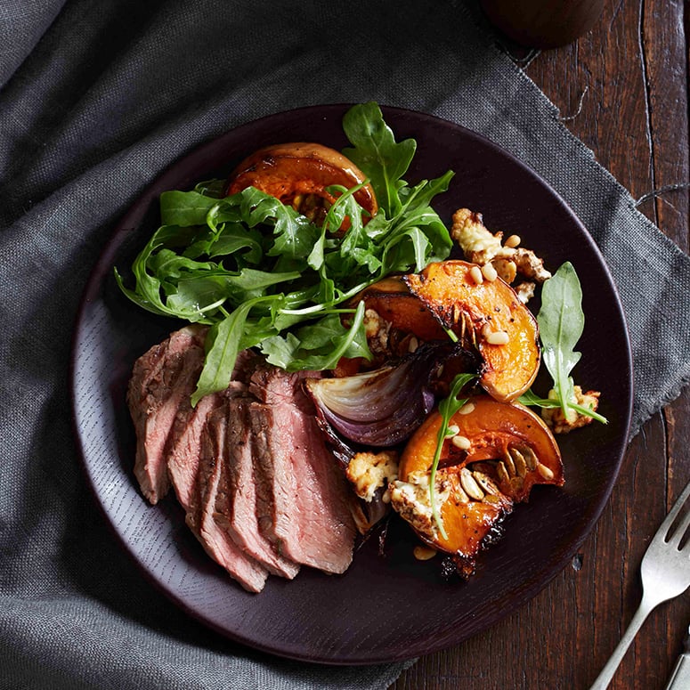 Rump steak with baked pumpkin and feta