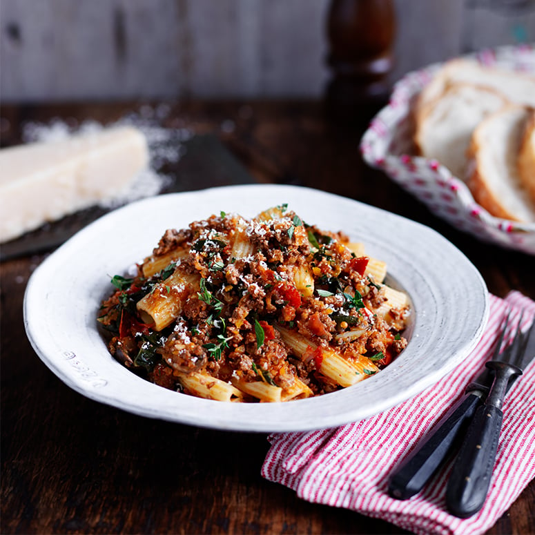 Rich beef ragu rigatoni