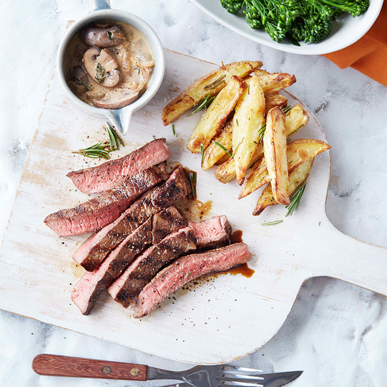 Steak Frites with knockout mushroom sauce