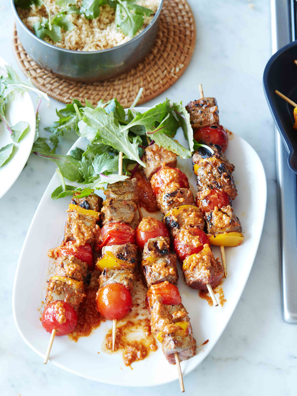 Beef satay skewers with couscous