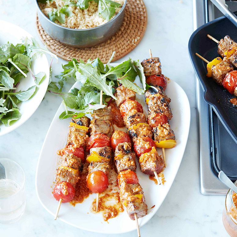 Beef satay skewers with couscous