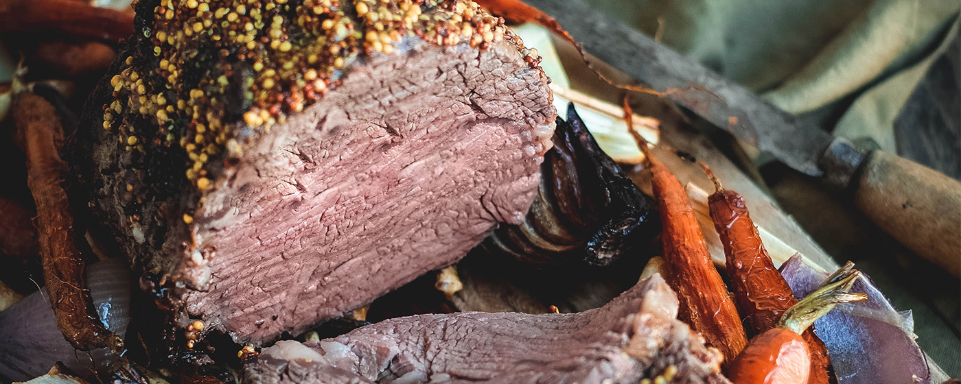 Scotch Fillet Roast with Mustard Rub and Veg | Australian Beef - Recipes, Cooking Tips and More